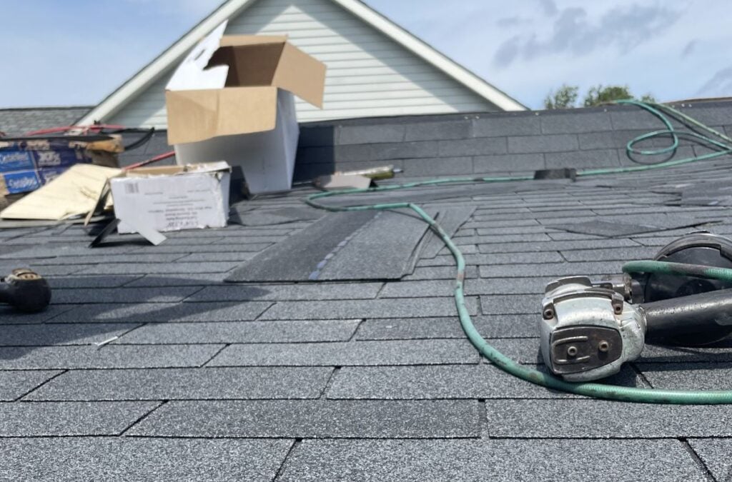 material and tools on a new roof