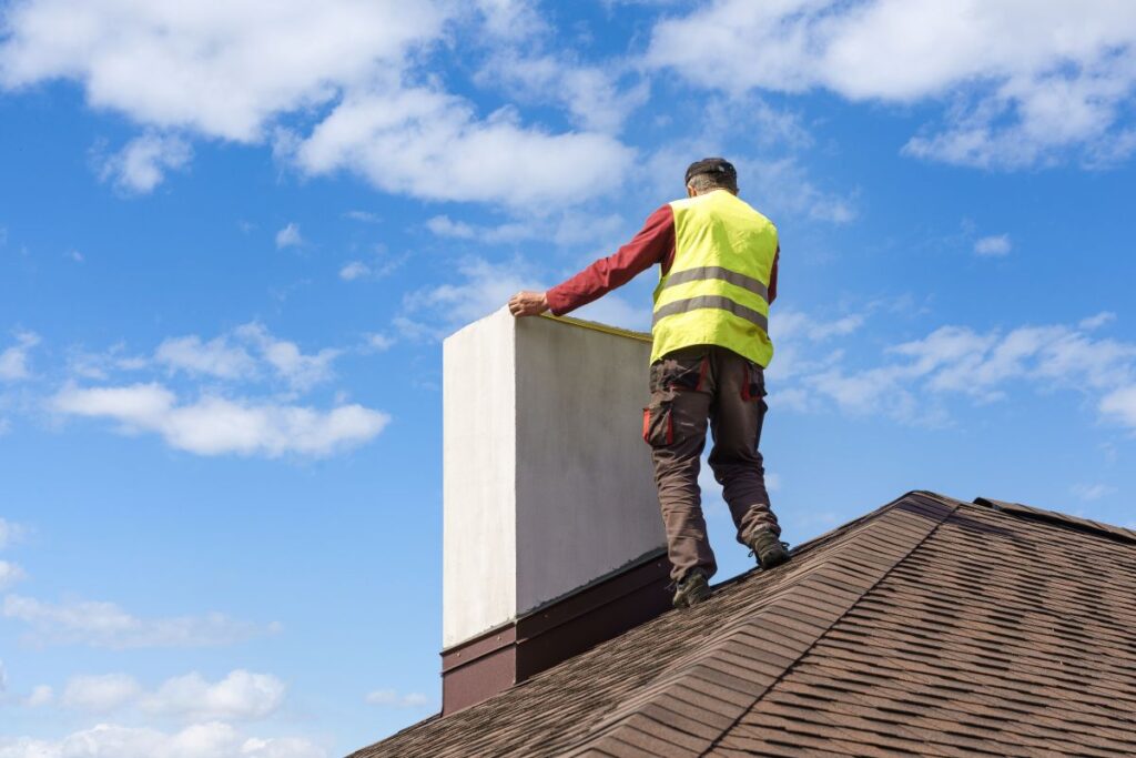 man measuring chimney