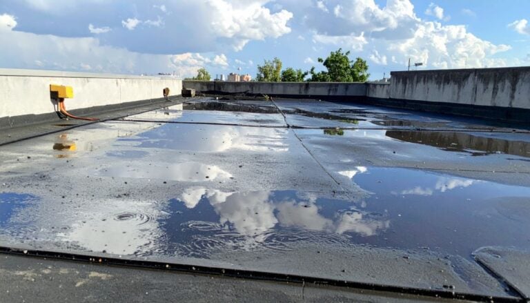 water puddles on a roof