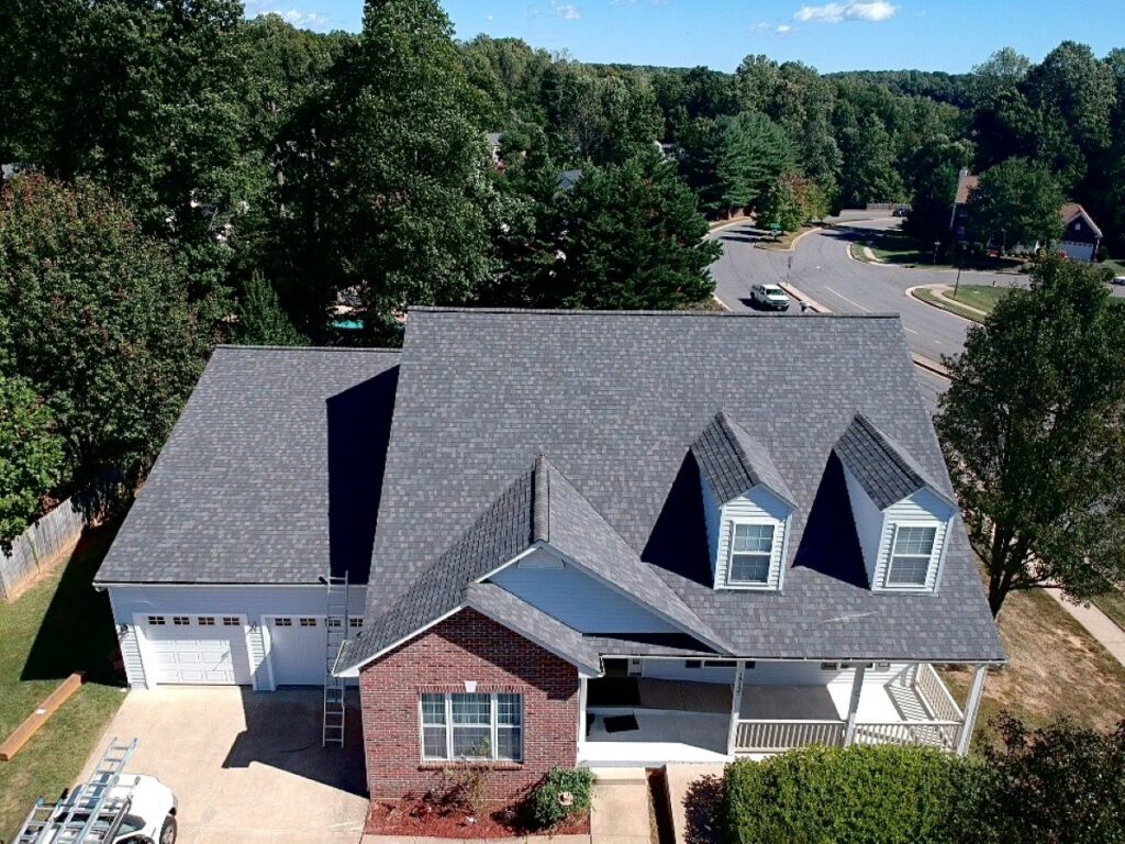 how long do roofs last Springfield Roofing project charcoal house aerial view
