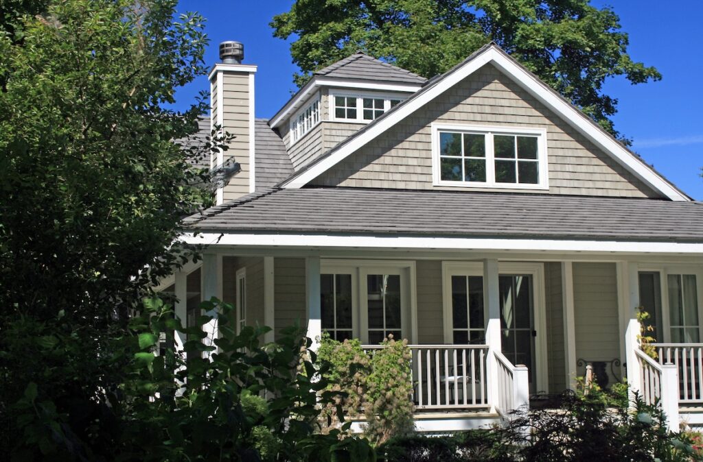 tan siding installation residential house