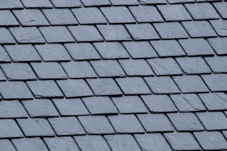 New slate roof, slate texture, perfect shape. Slating roof. Grey colors.