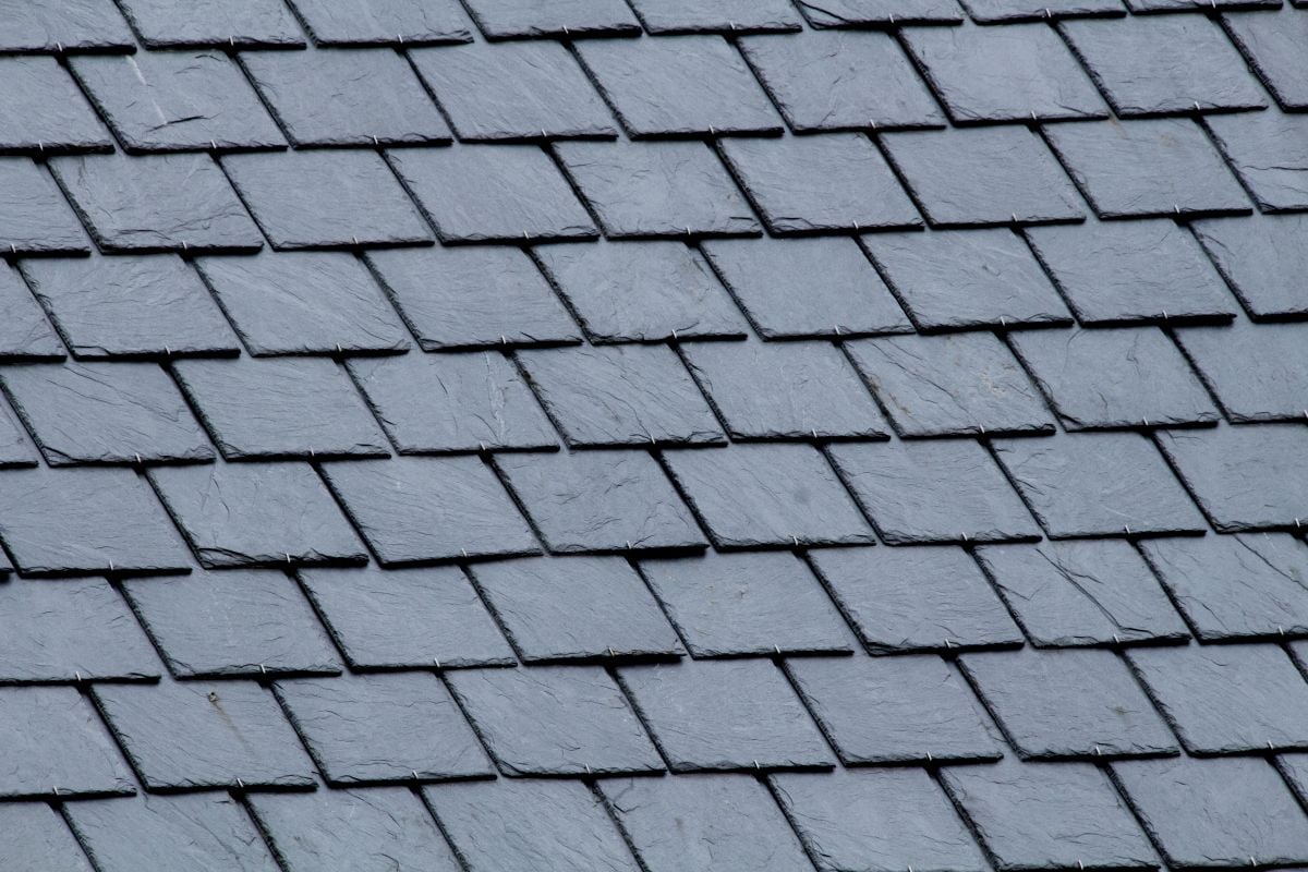New slate roof, slate texture, perfect shape. Slating roof. Grey colors.