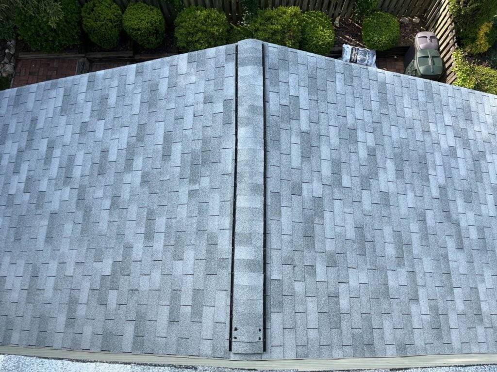Aerial view of newly installed shingles