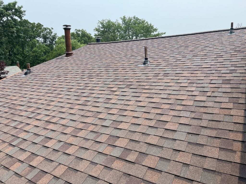 Close-up of a newly installed shingle roof